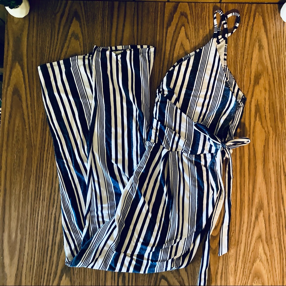 Blue and White Striped Jumpsuit